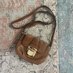 Michael Kors Cognac Brown Leather Crossbody with Gold Hardware